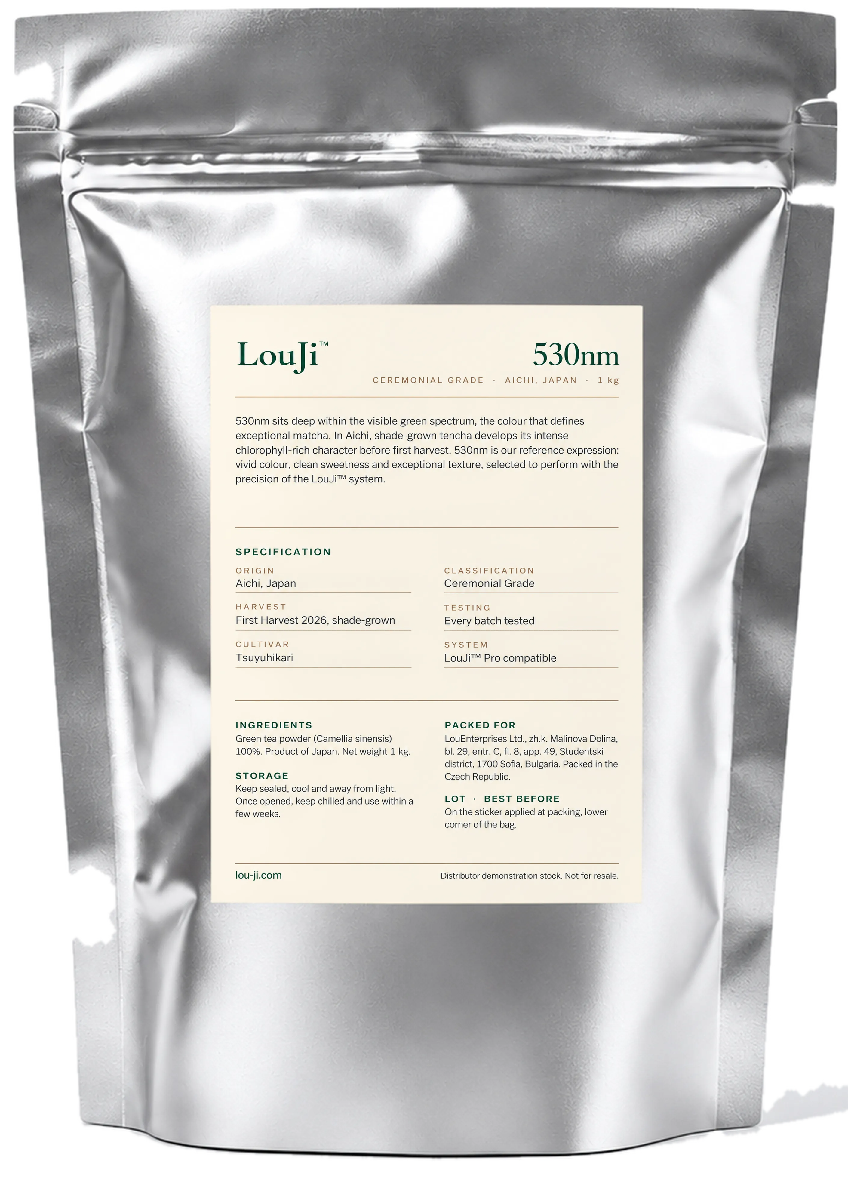 Étiquette au dos du sachet LouJi™ 530nm